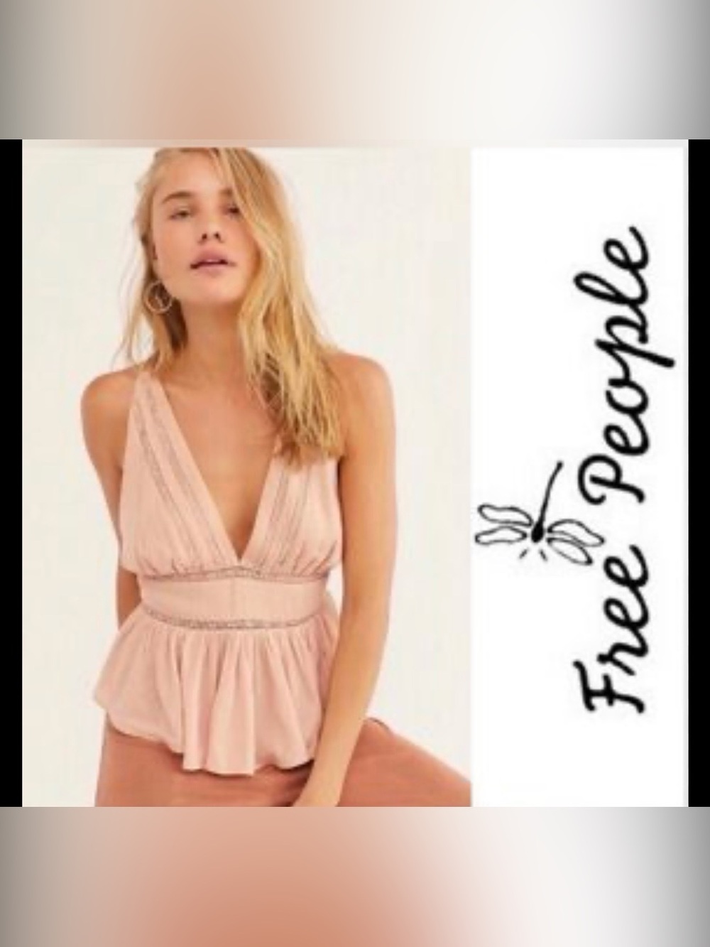 Free People Blush Pink Deep V Peplum Tank